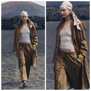 New Zara ZW Collection Crinkle Effect Pyjama Khaki Style Trousers/Pants Medium